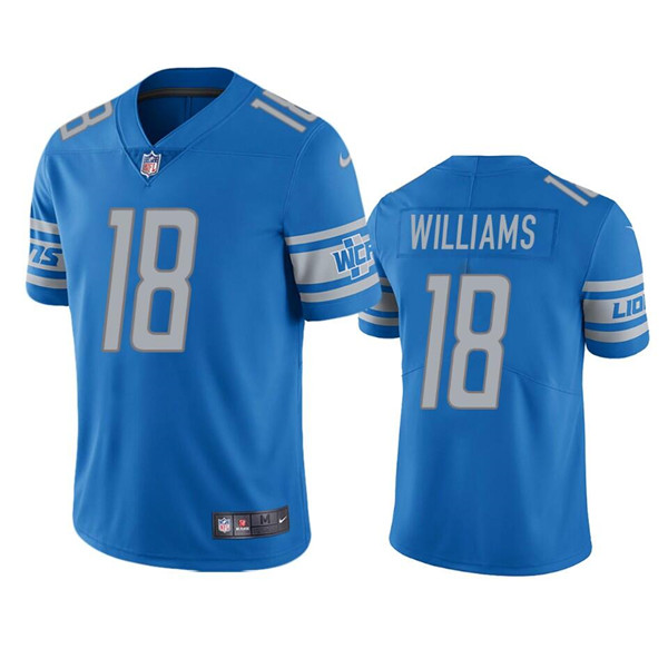 Men's Detroit Lions #18 Jameson Williams Blue Vapor Untouchable Limited Stitched Jersey Men's Detroit Lions #18 Jameson Williams Blue Vapor Untouchable Limited Stitched Jersey